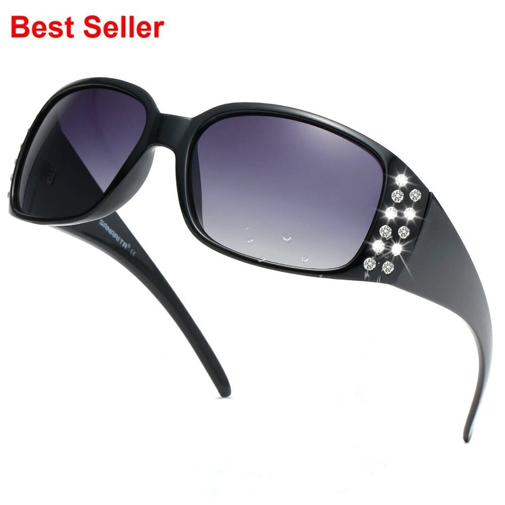 Polarized Oval Sunglasses with Rhinestone Bling for Women UV Protection